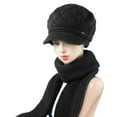 thumbnail image 2 of Winter Hat Scarf Set Knitted Thick Warm Soft Elastic Short Brim Solid Color Beret Elderly Women Outdoor Cap Neck Wrap Set, 2 of 8