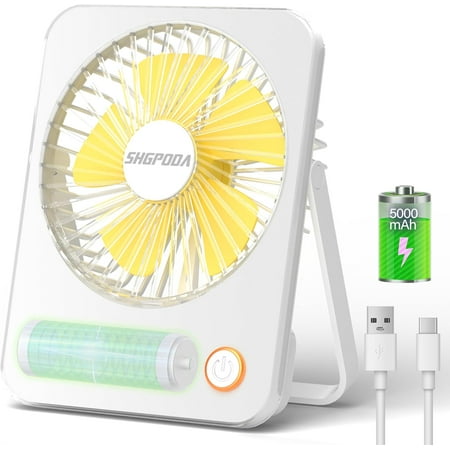 

Desk Fan 5000mAh Battery Rechargable Fan USB Ultra Quiet Table Fan with 180°Foldable 3 Speeds Adjustable Portable Personal Fan Long Battery-life for Home Office Desktop Travel Outdoor (White)