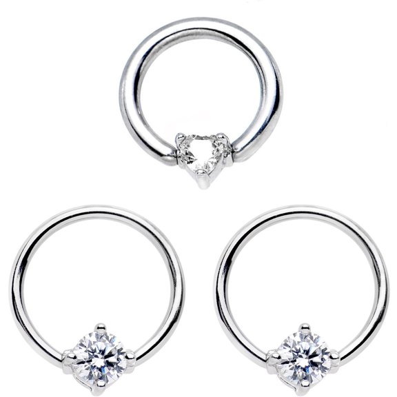 16G Heart OR Round CZ Captive Bead CBR/Hoop Ring 2 Piece's (Heart 16G (1.2mm x 7.9) A/1/3/CBR-1/10