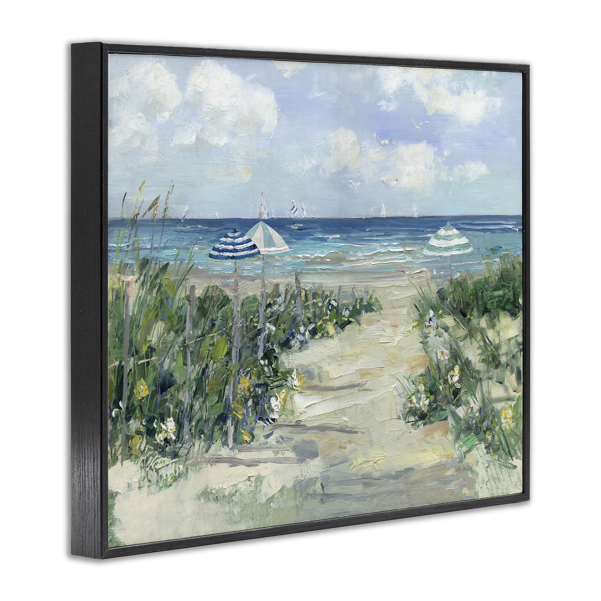 Stupell Industries Seaside Path To Striped Umbrellas Black Framed Giclee Art, design by Sally Swatland