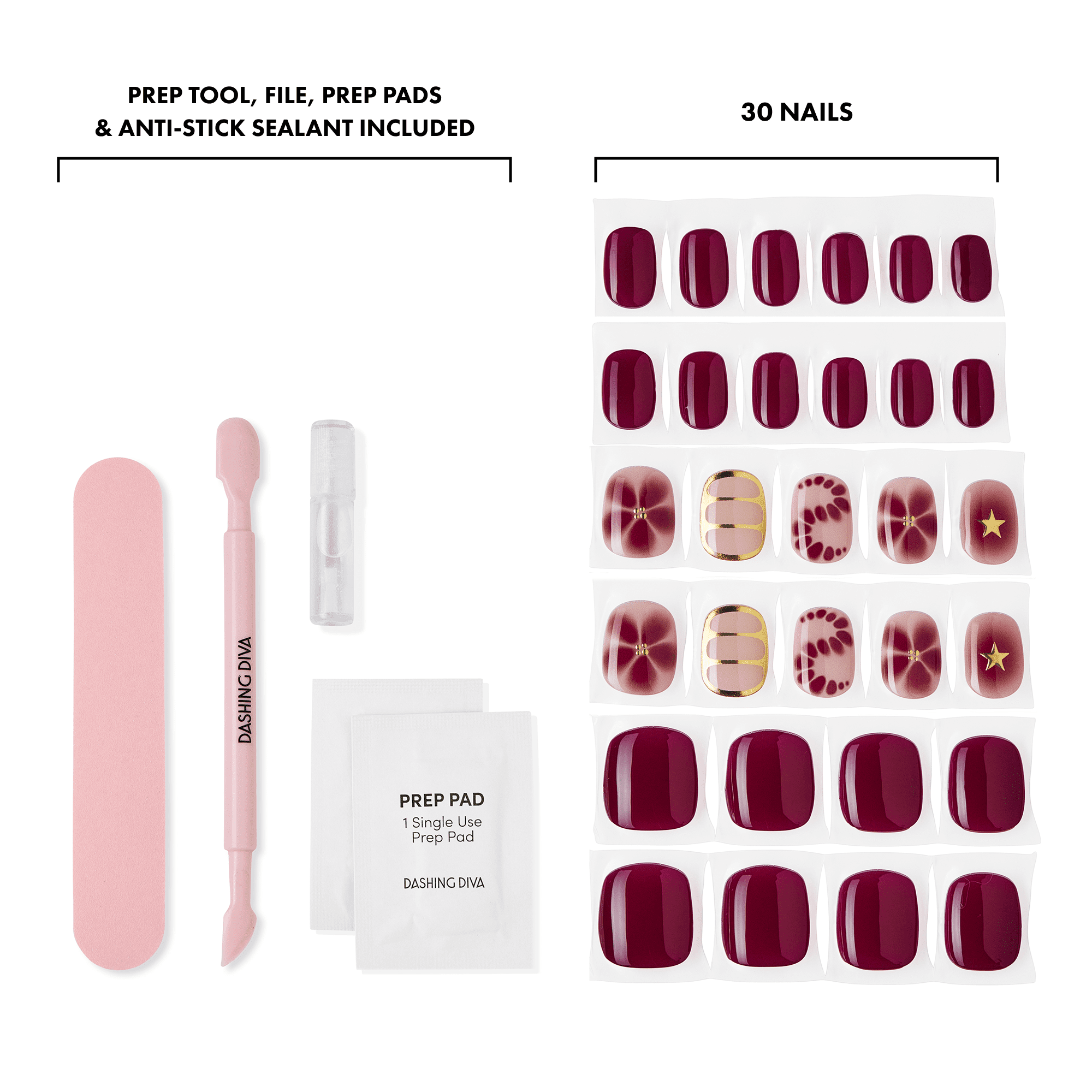 Dashing Diva GLAZE EXTENSIONS Refill Set in Ruby Bloom, Short Squoval, Semi-Cured Gel Nail Lengthening Strips, Includes 30 Gel Strips (Required LED lamp sold separately)