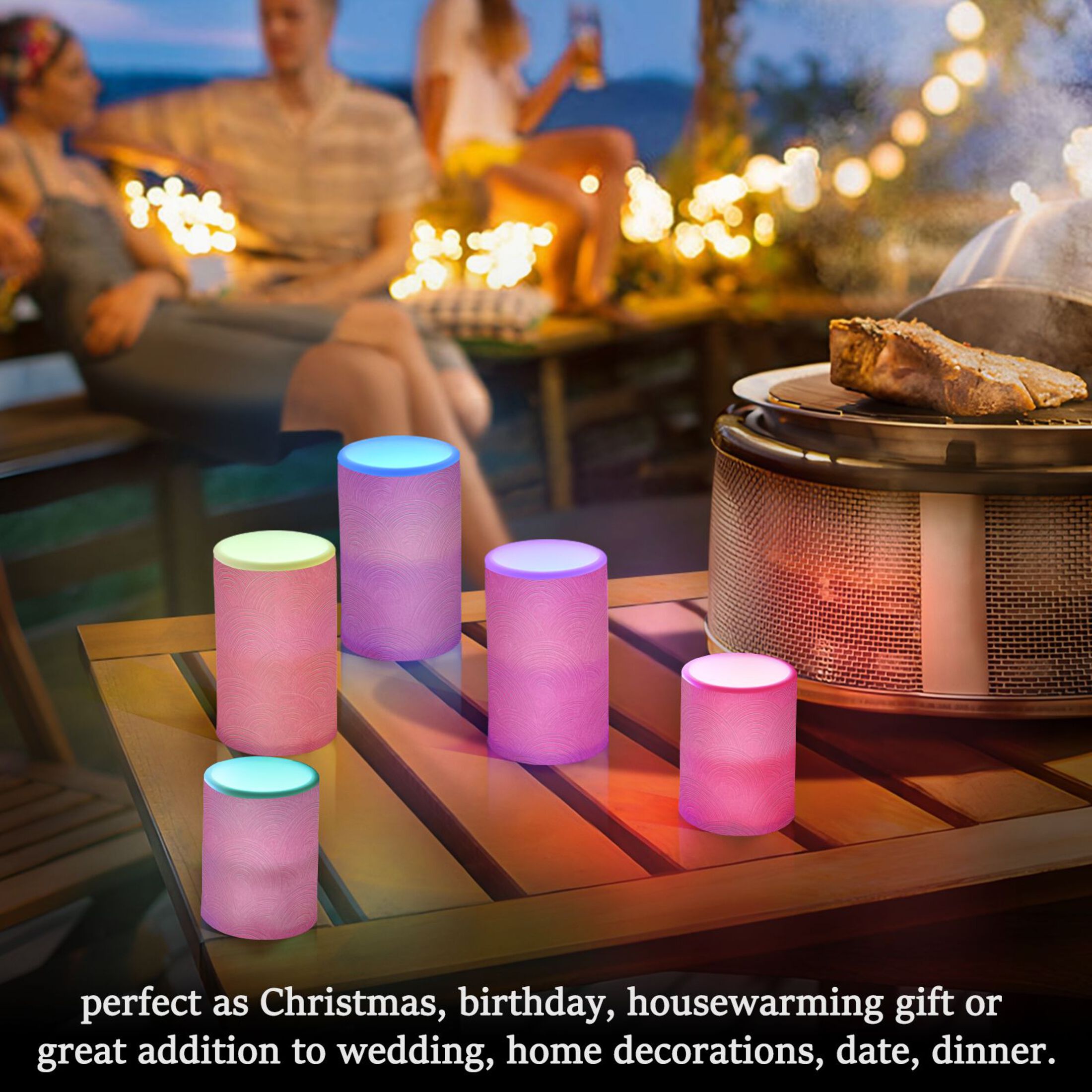 Hot Pink Background with Waves Flickering Flameless Candles LED Tealight Battery Operated with Remote Set of 2 Holiday Decor Ornaments
