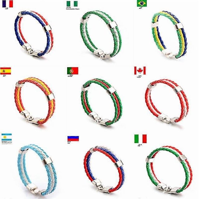 Hand-woven Men's Leather Bracelet Stainless Steel Men Women Football Flag Bracelets Jewelry