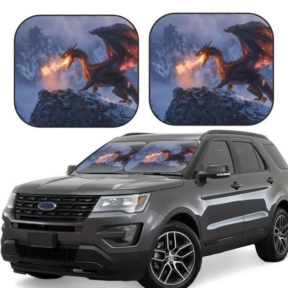 Vsdgher Winter Fire Dragon Print Car Windshield Sun Shade, Reflective Sunshade Window Sunshade Sun Visor Protector Fit for Cars,Trucks,SUVs-Small