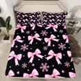 thumbnail image 2 of Manfei Pink Bowknot Full Size Sheets,Xmas Snowflake Bed Sheets,Ribbon Bowtie Bow Sheet Sets For Girls,Microfiber Bedroom Decor,4pcs, 2 of 7
