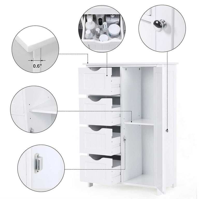  JOZZBY Storage Cabinets with Door & 4 Drawers, Wooden Office Storage  Cabinet, Modern Design, Accent Cabinet for Bedroom, Living Room, Kitchen  and Home, White, (FH0008WH) : Home & Kitchen