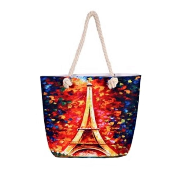 Tote Handbag - Starry Night in Eiffel Tower Paris - 14" wide x 18" tall