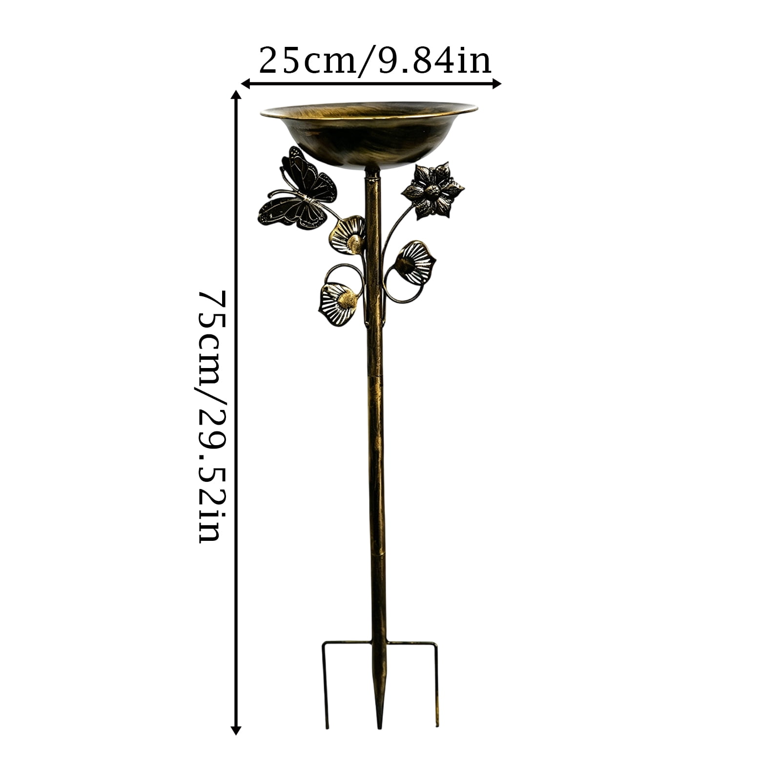 Outdoor Iron Bird Feeder Bath Basin with Ground Stake for Garden Patio Villa Decorative Watering and Feeding Station for Birds in Backyard or Courtyard