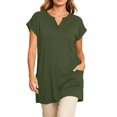 thumbnail image 2 of VBVC Women's Notched V Neck Tunic Top, Short Sleeve Summer Shirt For Women, Ladies' Loose Casual Blouse with Pockets, Army Green , S-5XL, 2 of 6