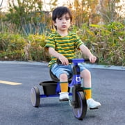 KORIMEFA Toddler Tricycle for 2-5 Year Old, Kids Trike with Storage Basket 3 Wheel Bike Birthday Toys Gift for Girls Boys, Blue
