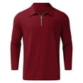 thumbnail image 4 of Hfyihgf Men's Fashion Polo Shirts Long Sleeve Zip V Neck Knit Stretch Tshirt Casual Stylish Workout Lapel Collared Slim Fit Muscle Tops(Red,S), 4 of 5
