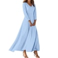 thumbnail image 2 of QUNYINEY Long Women Dresses for Wedding Guest Formal 3/4 Sleeve Elegant Blue A Line Dress Fall Flowy Party Loose Fit V Neck Dresses, 2 of 6