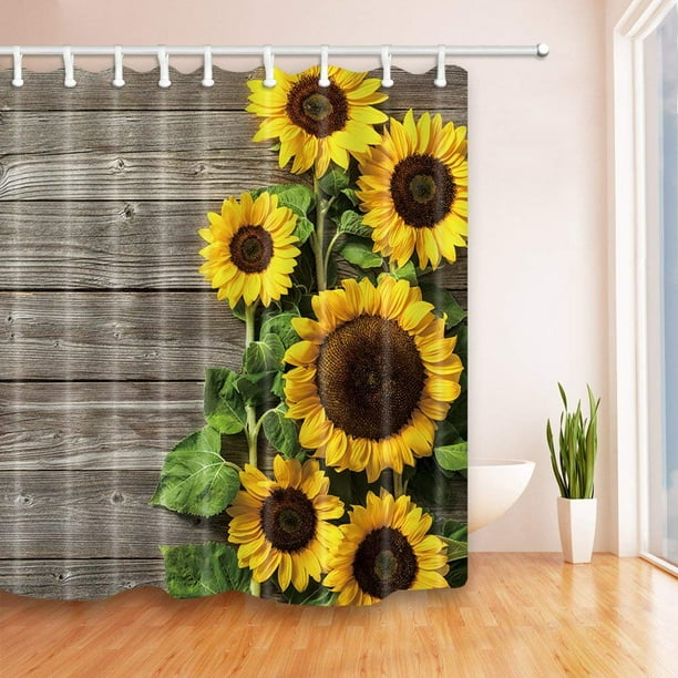 ARTJIA Plants Theme Sunflower on the Wooden Polyester Fabric Bath