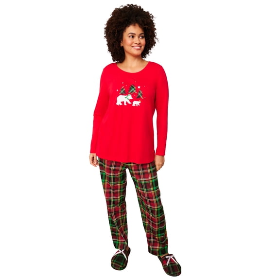 Dreams & Co. Plus Size Petite Long Sleeve Knit PJ Set