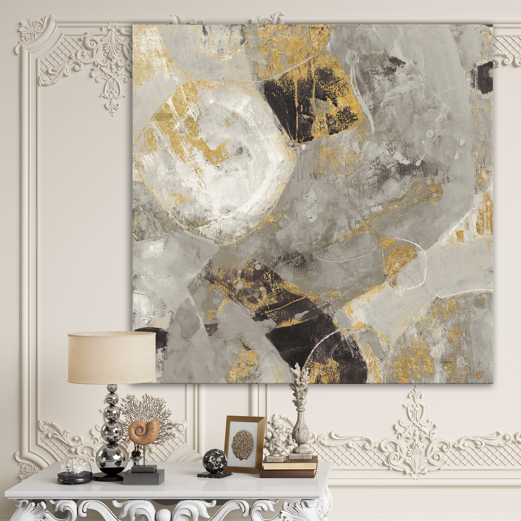 Designart 'Glam Gold Desert Neutral' Modern & Contemporary Premium Canvas Wall Art