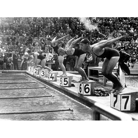 Swimming Competition at Berlin Olympic Games in 1936 : Here Swimmers Diving in Swimmming Pool Print Wall