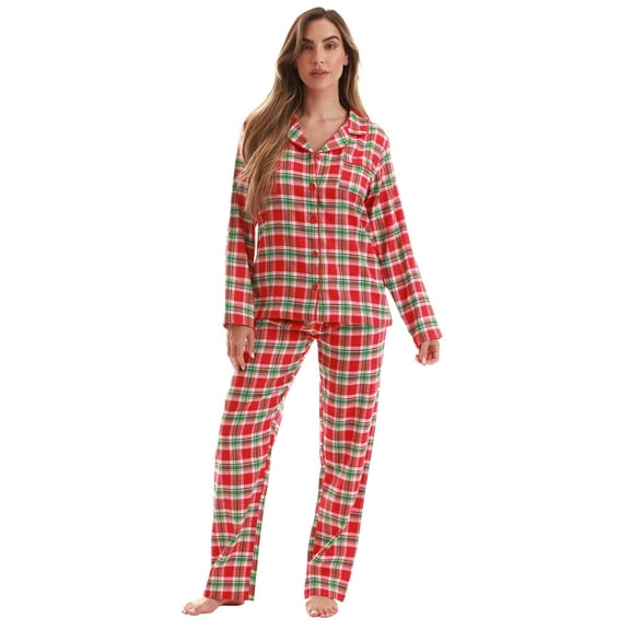 Just Love Women's Flannel Pajama Set - Cozy Long Sleeve PJ Set for Winter Sleepwear (Multi Festive Plaid, 1X)