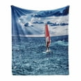 thumbnail image 1 of Ride the Wave Soft Flannel Fleece Blanket, Windsurfer in the Sea Exotic Adventure Happy Summer Beach Challenge Picture, Cozy Plush for Indoor and Outdoor Use, 50" x 70", Night Blue, by Ambesonne, 1 of 6