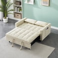 thumbnail image 2 of 3 in 1 Convertible Sleeper Sofa Bed, Futon Couches with Side Pocket, Pull Out Couch Corduroy Sleeper Small Loveseat with Adjustable Backrest for Living Room, Apartment, Beige, 2 of 8