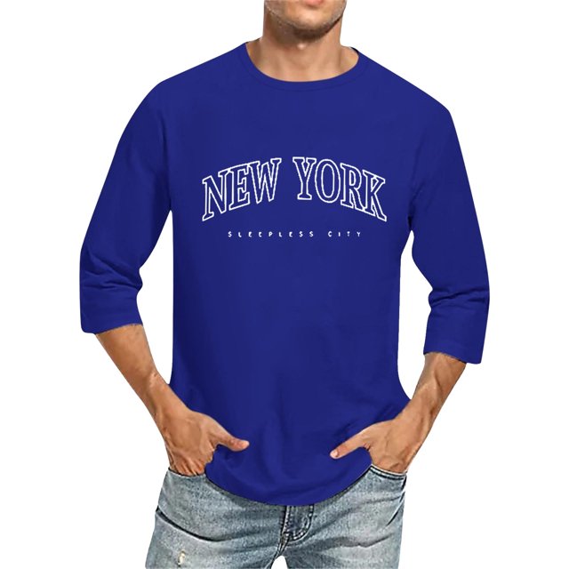 Men's T Shirts Male 3/4 Sleeve Comfortable Crewneck Graduated Color Fit Tee Shirt Men Blue XXL