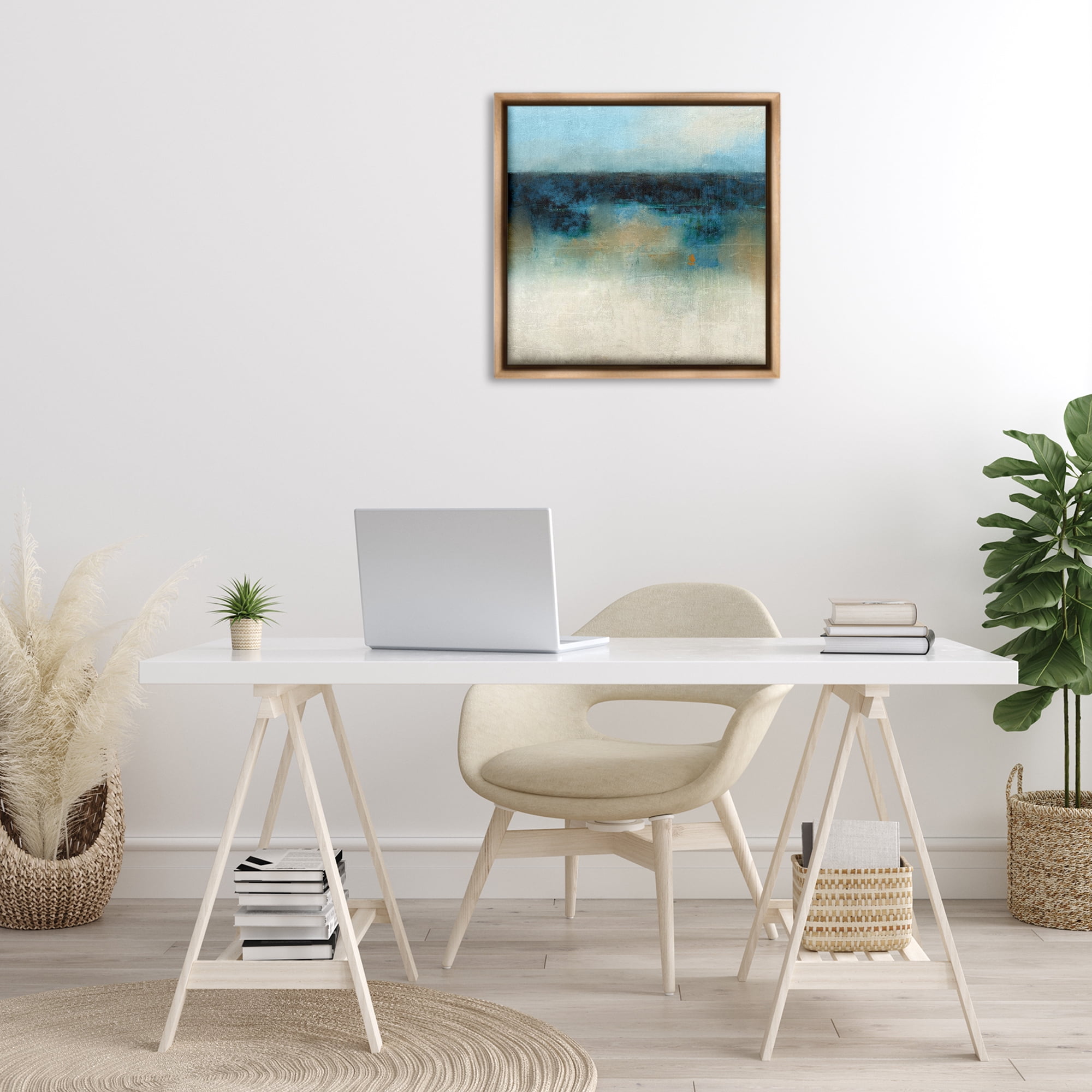 Stupell Industries Foggy Ocean Beach Scene Coastal Painting Brown Floater Framed Canvas Art Print Wall Art, 25 x 25