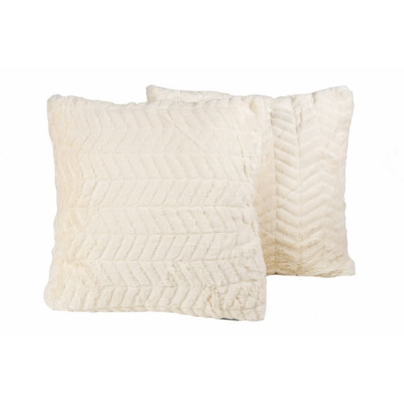 2-PACK BELTON FAUX FUR PILLOW 18" X 18" - CRYSTAL OFF-WHITE