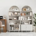 thumbnail image 6 of Aisword 71" Tall Arched Bookcases, 5-Tier Modern Farmhouse Bookshelf with Adjustable Shelves & Sliding Doors, Wood Display Storage Cabinet for Living Room, Office, White, 6 of 7