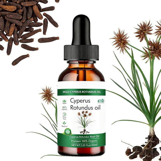 Aceite de Cyperus Rotundus Natural, 60ml, Aceite de Juncia para Reducción de Vello Corporal, Suavizante y Calmante (1PC)