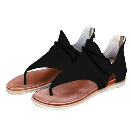 

huanledash Women Fashion Summer Leopard Snake Zebra Print Zipper Beach Sandals Flat Shoes