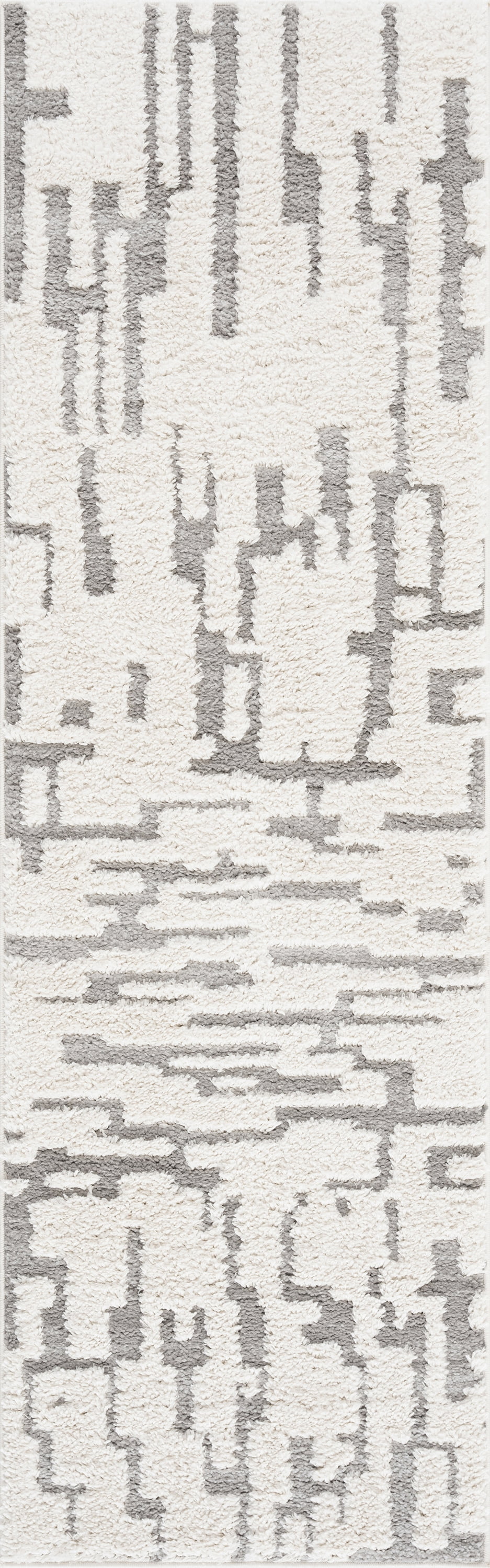 Bliss Rugs Artisan Shag Contemporary 2' x 7' Ivory and Gray Indoor Area Rug