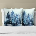 thumbnail image 3 of Christmas Throw Pillow Covers 18x18 Set of 2, Rustic Winter Blue Trees Snows Pine Forest Farmhouse Decorative Pillow Cases Cotton Cushion Cover for Home Sofa Couch Decor, 3 of 4