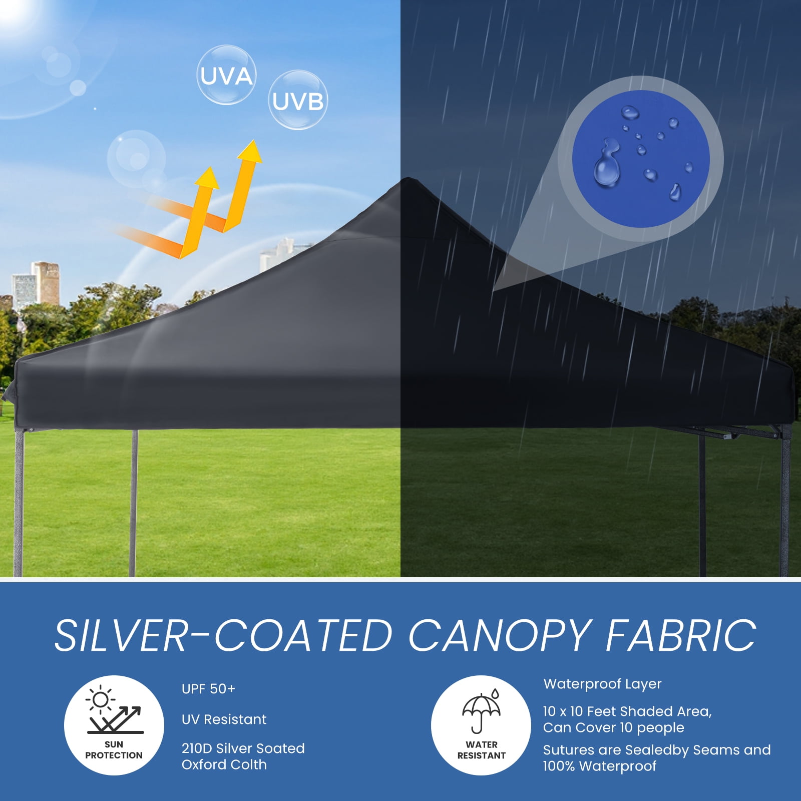 GIANNA 10x10 FT Pop Up Canopy Tent with Slant Legs and Carrying Bag, Easy Setup Outdoor Shelter for Patio, Garden, Beach, Grey