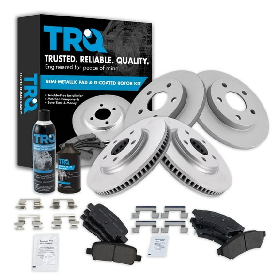 TRQ Front Rear Metallic Brake Pad & Coated Rotor Kit w/Fluids for Buick Pontiac BKA23253