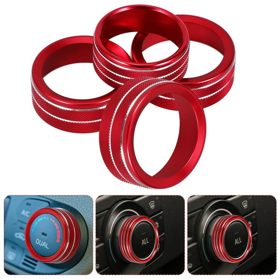 EXHUMKY 4pcs Red Aluminum Alloy Car Interior Upgrade Knob Covers for Air Conditioning Controls