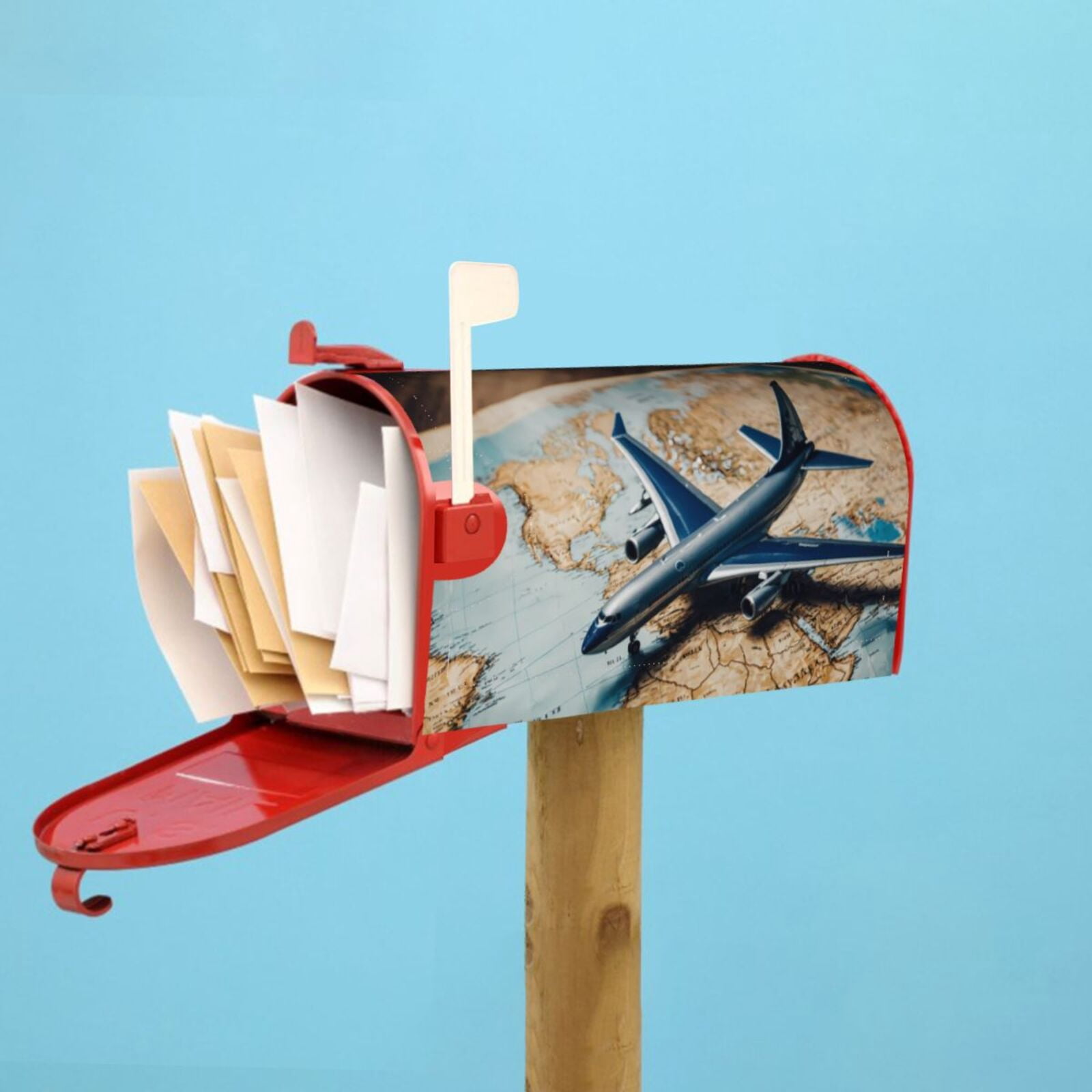 Logiee Airplane World Map Adventure Print Post Letter Box Wrap Decor, Mailbox Cover Suitable for Standard Mailbox and Large Size Mailbox,Outdoor Yard Decoration-25.5x21 in