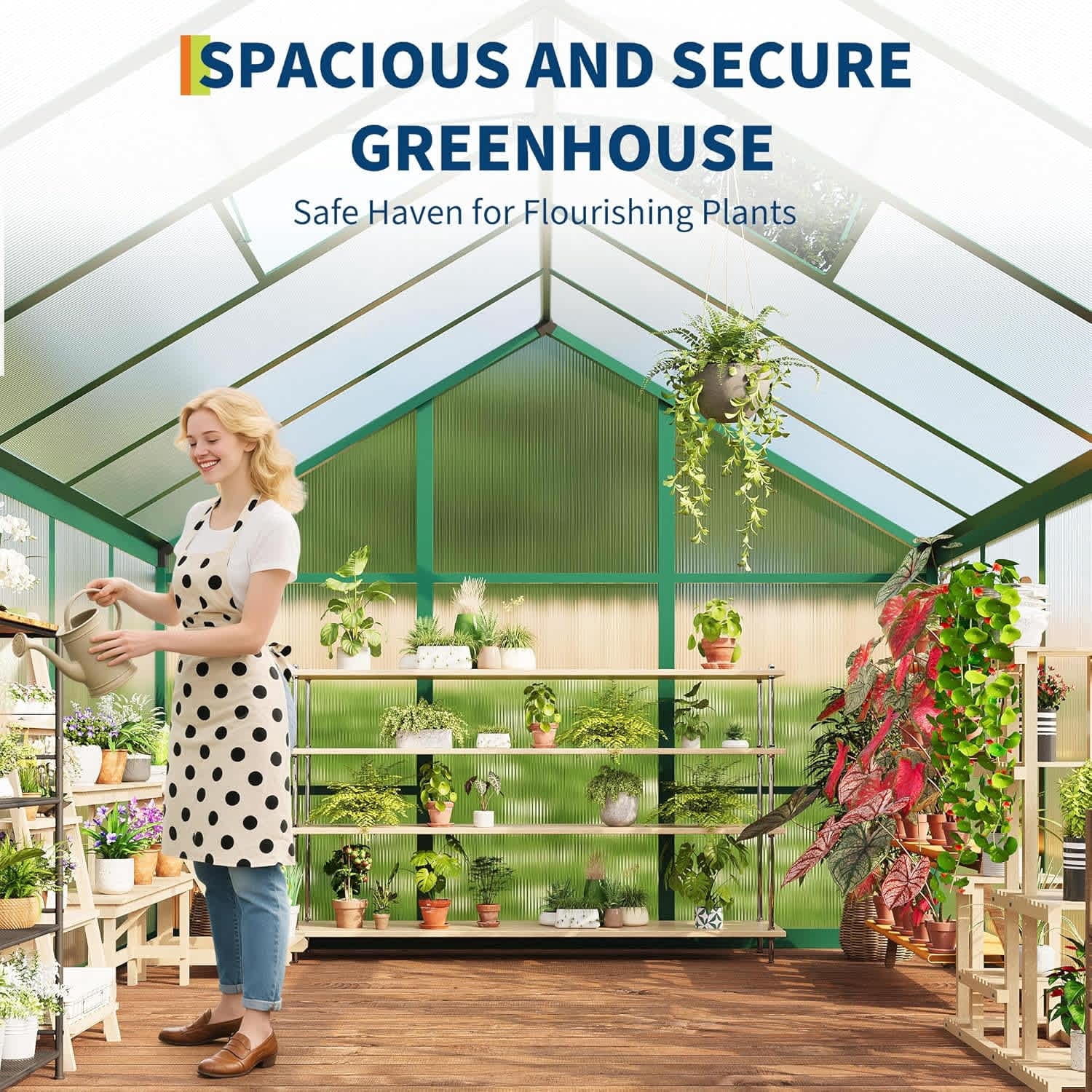 EastVita 6 x 6ft Walk-in Greenhouse Heavy-Duty Aluminum Frame Polycarbonate Panels Easy Assembly Roof Vent Ground Anchors Sliding Lockable Door for Backyard Green