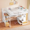 thumbnail image 4 of Harper & Bright Designs Full Size Loft Bed with Stairs and Desk, Wood Loft Beds Frame with Storage Drawers and Bookcase Shelves for Adults, Natural+White, 4 of 13