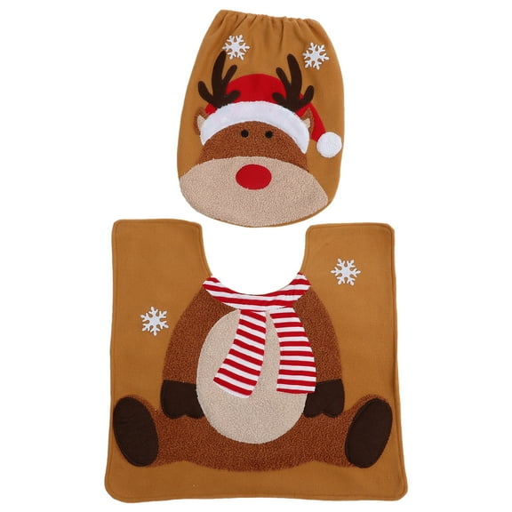HONMEET Toilet Floor Mat Elk Bathroom Toilet Set Christmas Accessories 1 Set 20.5x16.5x0.4in