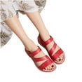 thumbnail image 3 of WIZUTIZ Open Toe Sandals for Women Dress Sandals for Women Comfortable Dressy Elastic Beach Sandals Pull-On Summer Shoes Flat Heel (O"-1) Medium Solid Sandals for Lady Going Out Red, 3 of 6