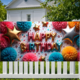 thumbnail image 6 of LUUFILx Happy Birthday Party Decorations Balloons Banners Colorful Pom Poms Backdrop Celebration Supplies Festive Background Photography Props Party Decor, 6 of 8