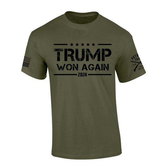 Trenz Shirt Company Trump Tshirt Trump Won Again 2024 Distressed Victory Short Sleeve T-shirt-Military Green-4xl