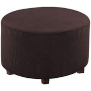 Chair Cover Round Ottoman Slipcover Footstool Protector Covers Soft High Stretch Knitted Jacquard Polyester Fabric Machine Washable Suitable for Most Round Ottomans