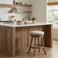 thumbnail image 4 of Cortesi Home Sadie Backless Swivel Counter Stool in Solid Wood & Beige Fabric, 25" Seat, 4 of 10