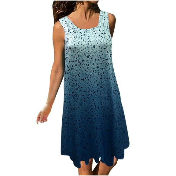 IROINNID Fit&Flare Dress For Women Regular Sleeveless Summer Casual Vest Dresses Round Neckline Print Dress