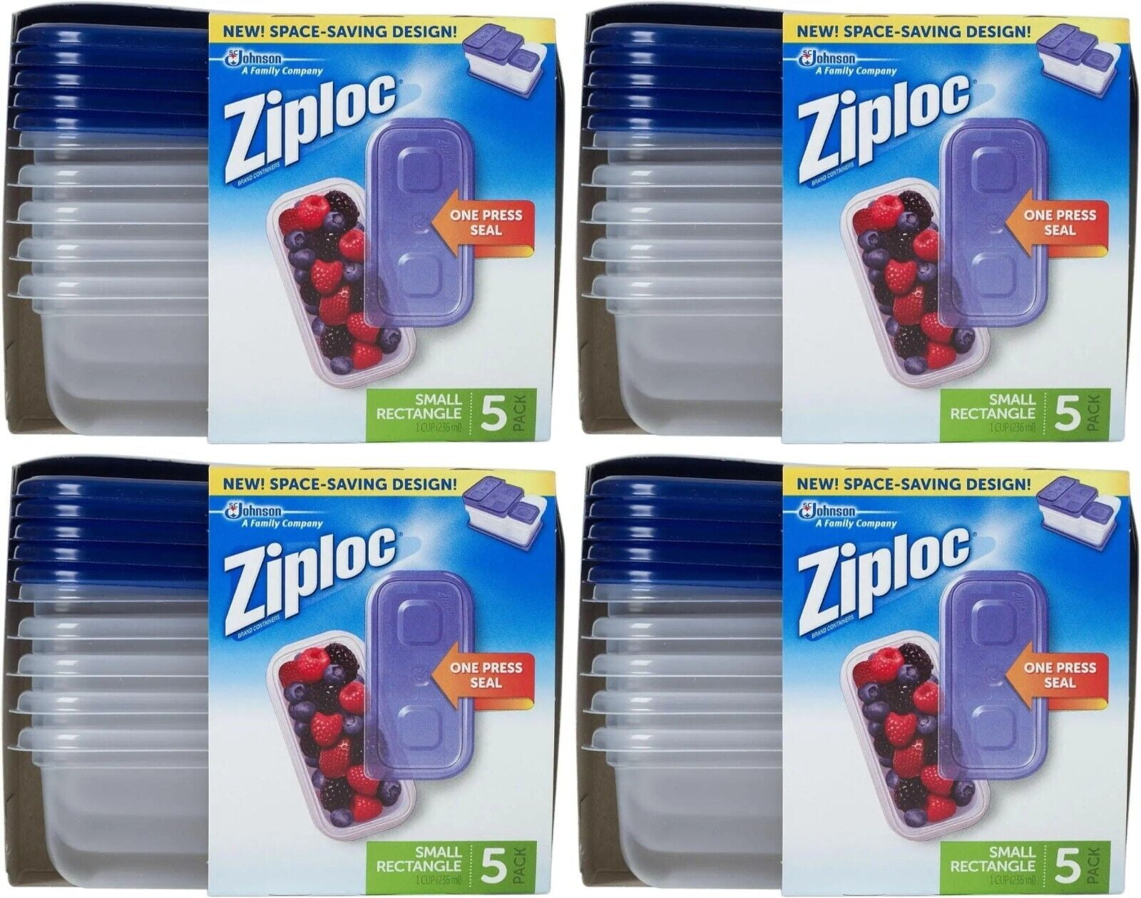 Ziploc Container One Press Seal Small Rectangle, 8 oz Container for Snack or Craft, 5 CT (Pack - 4)