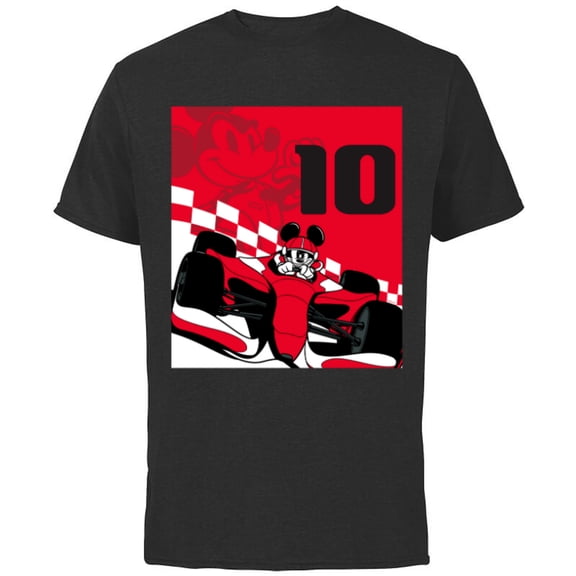 Disney Racing 10th Birthday 10 Years Old Mickey Mouse Racer - Short Sleeve Cotton T-Shirt for Adults - Customized-Black