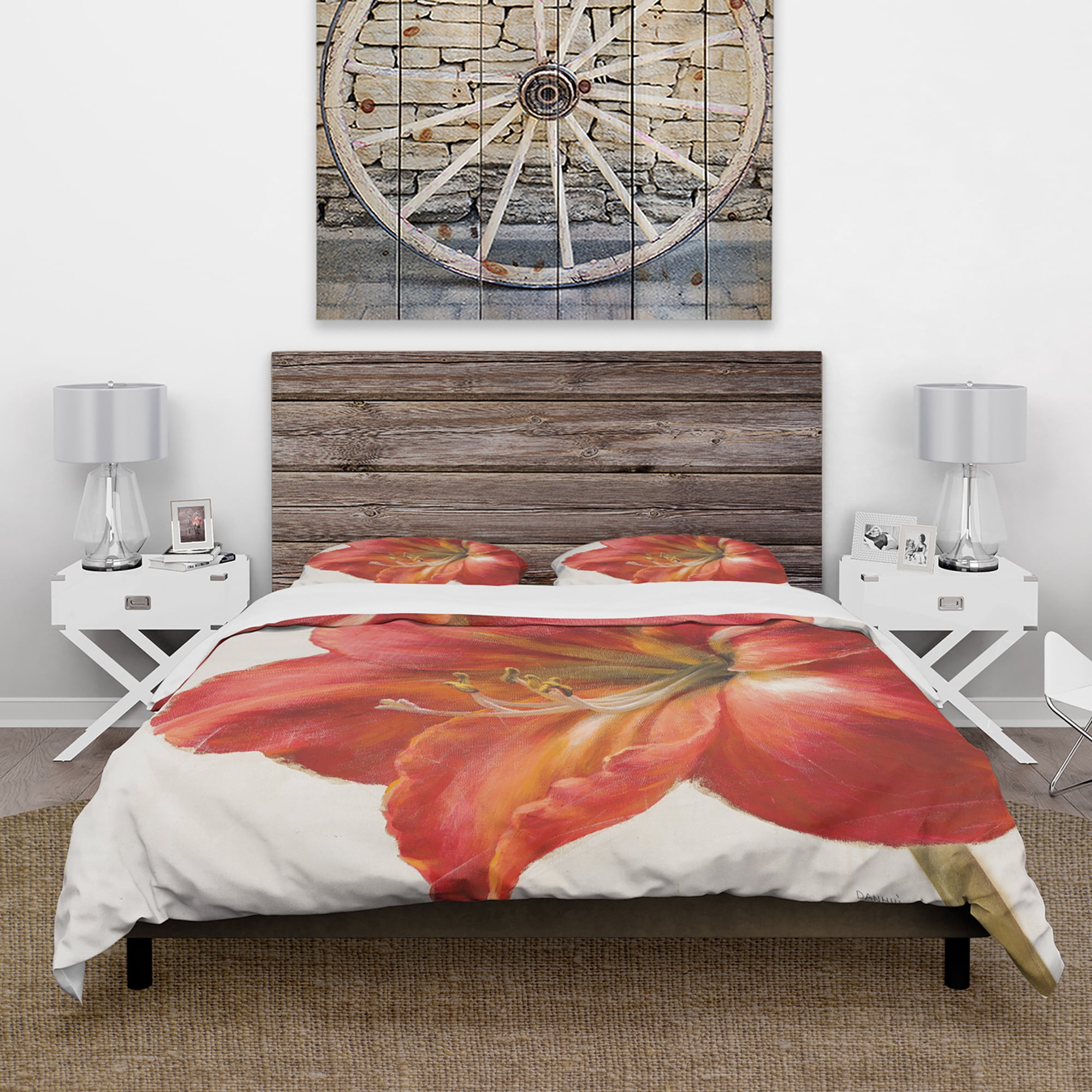 Designart 'Vivid Red Amaryllis' Traditional Duvet Cover Set