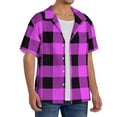 thumbnail image 4 of Naloa Purple Black Buffalo Plaid Men's Loose Fit Cuban Collar Short-Sleeve Shirt with Button-down and Chest Pocket for Everyday Wear Outings - Medium, 4 of 7