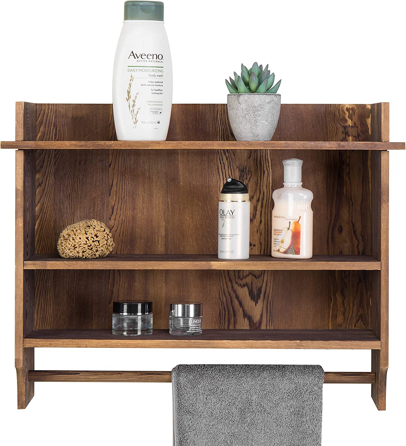 MyGift 3 Tier Shelving and 23 Inch Hand Towel Bar, Wall Mounted Rustic