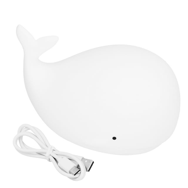 Lámpara de noche de silicona con forma de ballena, carga USB, 3 modos de iluminación, temporizador de 3 horas, color blanco.